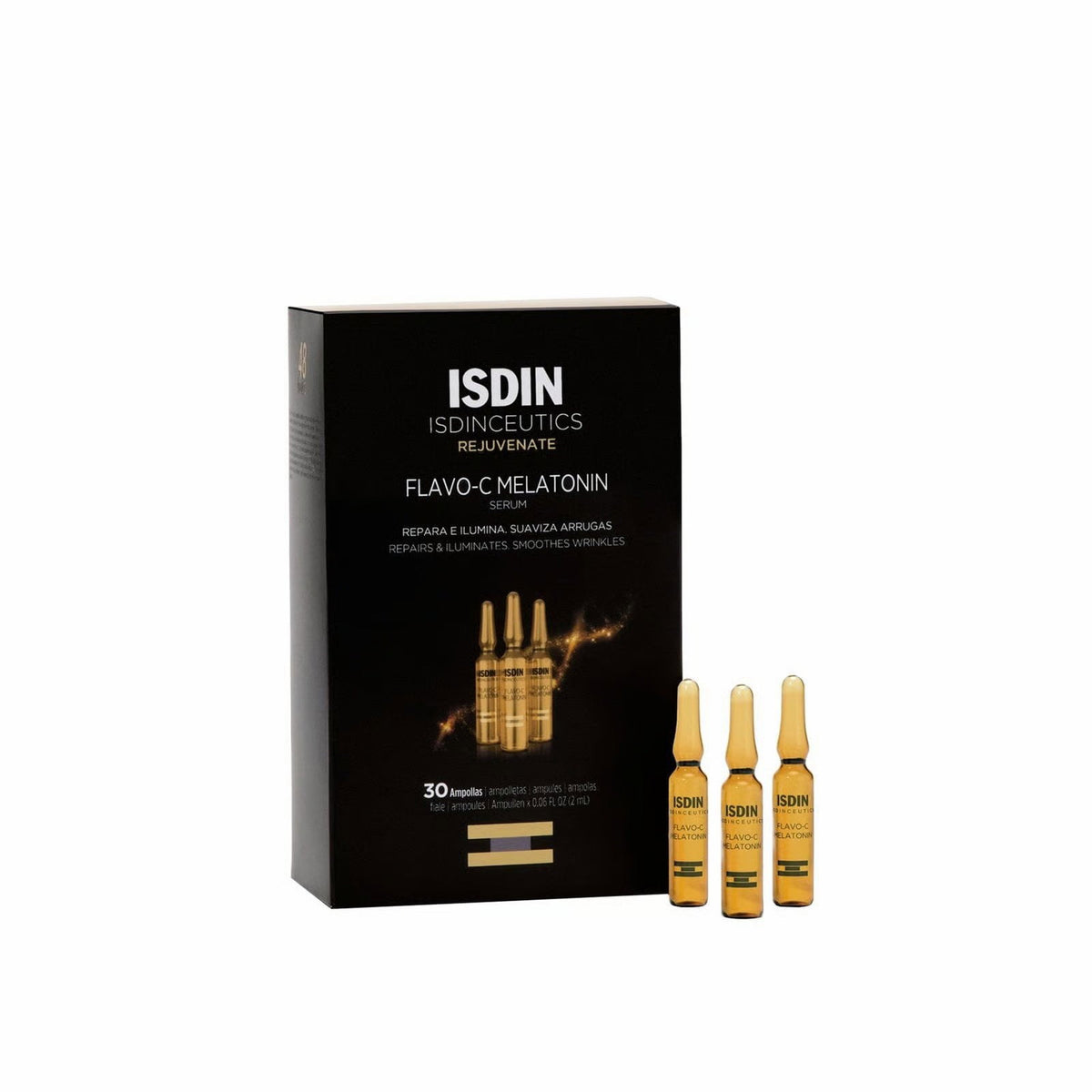 Isdin, Isdinceutics Flavo-C Melatonin Repair Night Serum, Aufhellung, Ampullen Behandlungsserum, Alterung, Für das Gesicht, Für Frauen, 30 stk, 60 ml