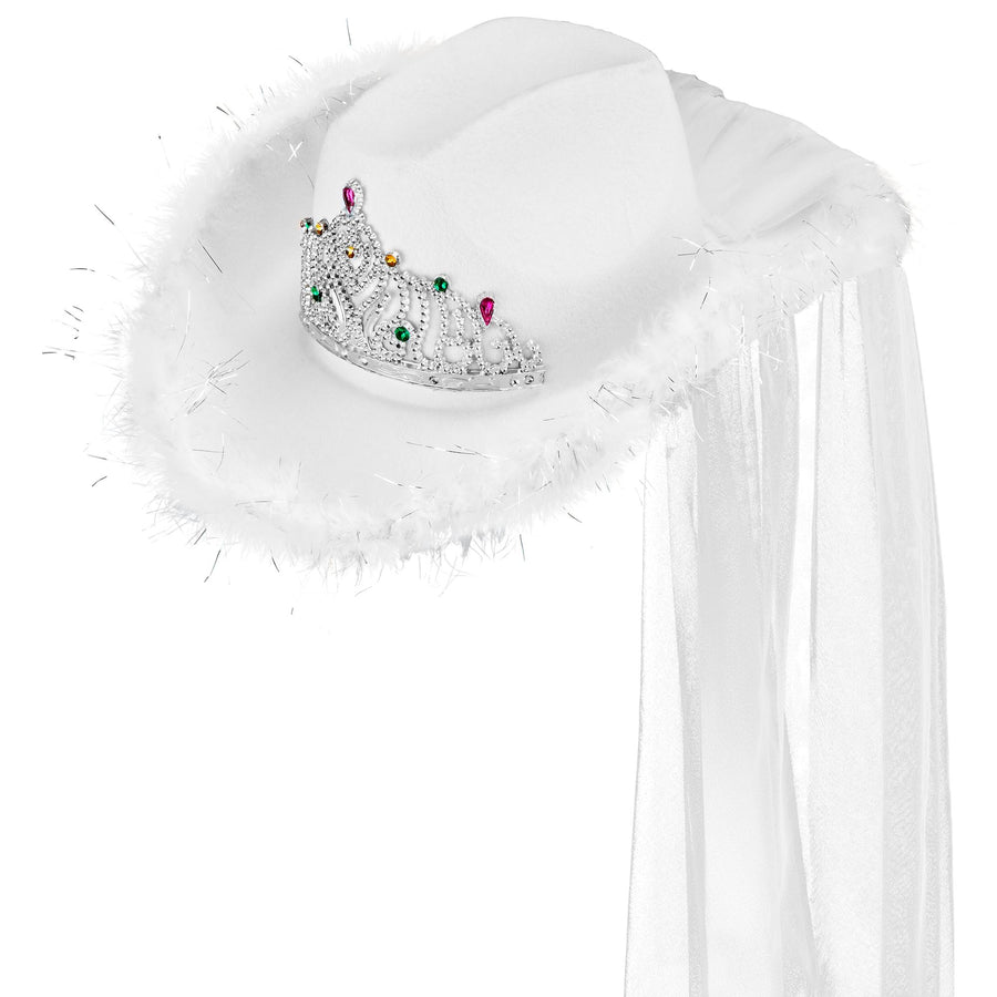 "JUNGGESELLINENABSCHIED HUT MIT TIARA, MARABOU & SCHLEIER" – Vorderansicht