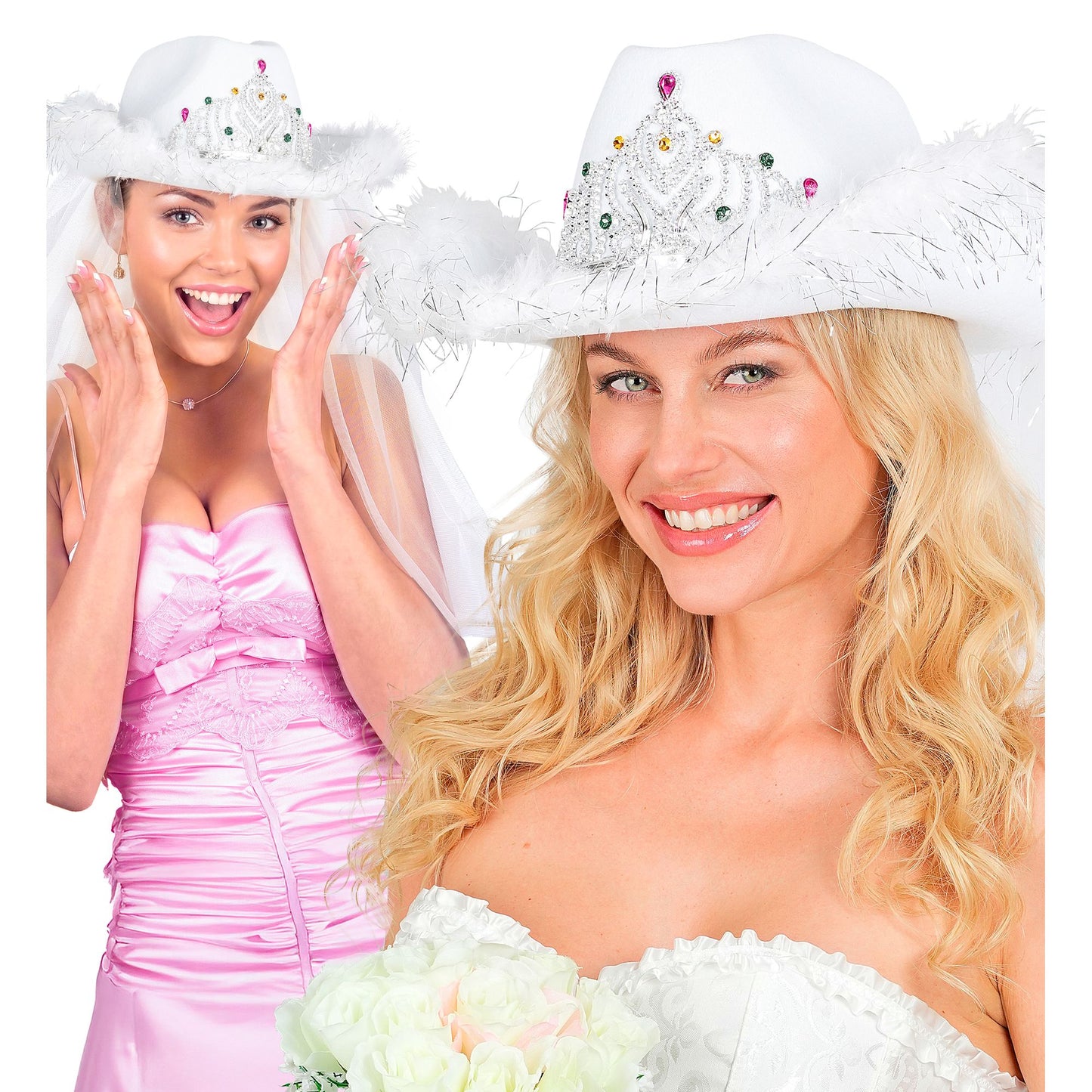 "JUNGGESELLINENABSCHIED HUT MIT TIARA, MARABOU & SCHLEIER" – Ansicht 3