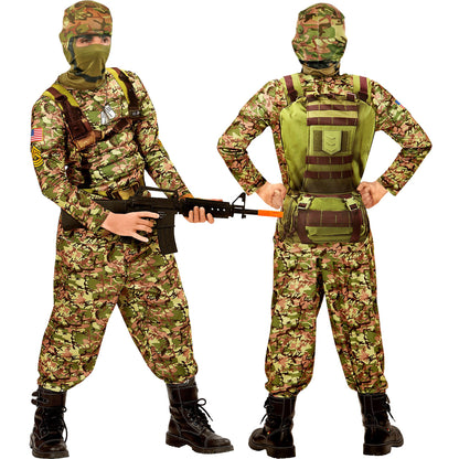 "KAMPF SOLDAT" (Muskelshirt, Hose, Maske mit Kapuze) – Vorderansicht