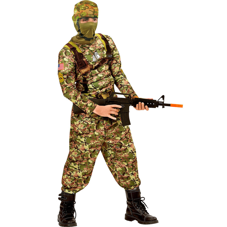 "KAMPF SOLDAT" (Muskelshirt, Hose, Maske mit Kapuze) – Detailansicht