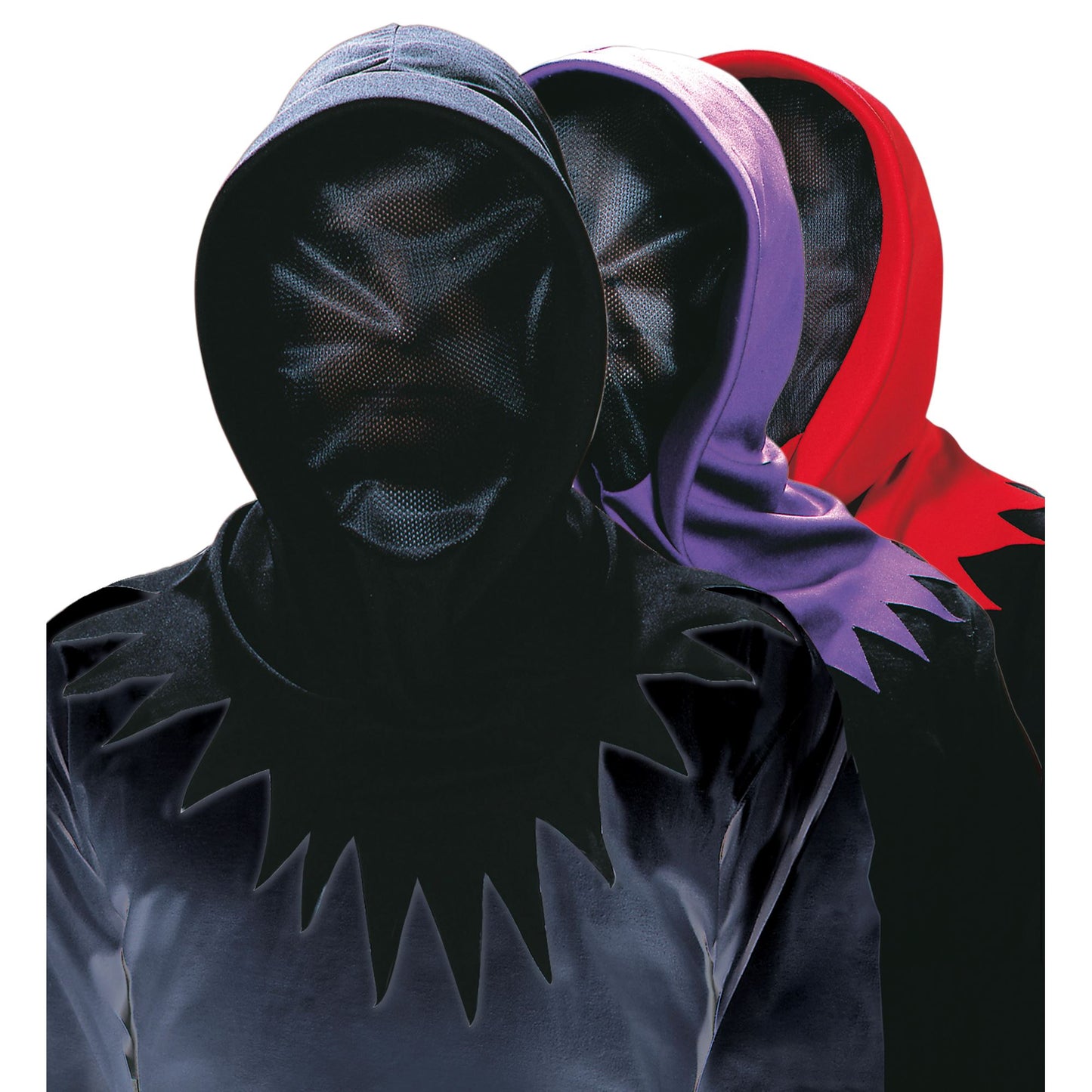 "KAPUZENMASKE UNSICHTBARES GESICHT" in 3 Farben sort.: 8 schwarz, 2rot, 2 lila – Vorderansicht