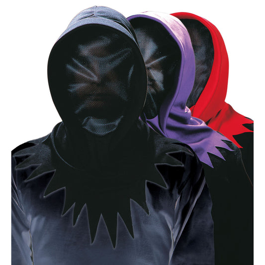 "KAPUZENMASKE UNSICHTBARES GESICHT" in 3 Farben sort.: 8 schwarz, 2rot, 2 lila – Vorderansicht