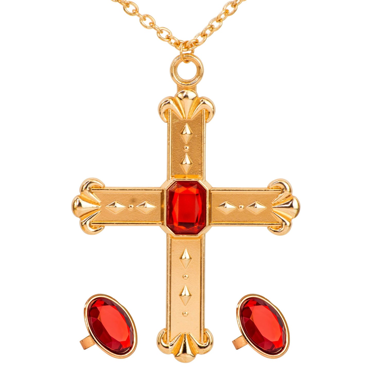 "KARDINAL" Set (Halskette mit Kreuz, 2 Ringe) – Vorderansicht