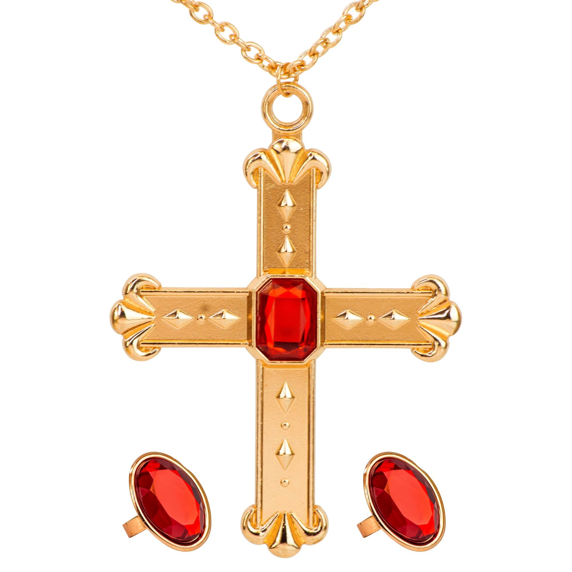 "KARDINAL" Set (Halskette mit Kreuz, 2 Ringe) – Vorderansicht