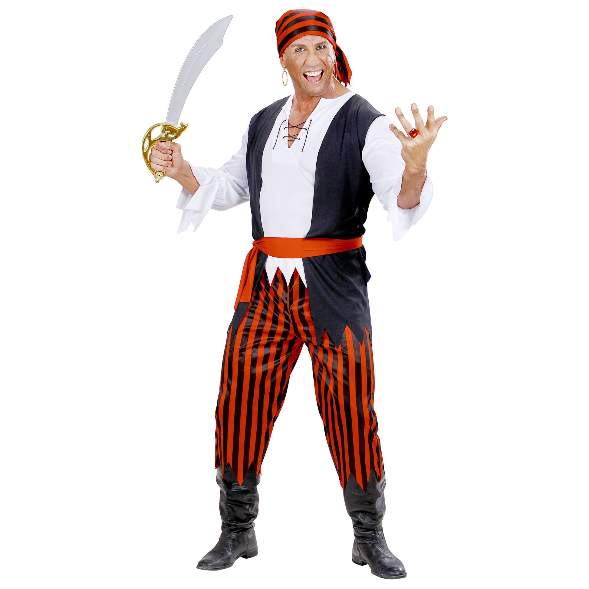 "KARIBISCHER PIRAT" (Hemd mit Weste, Hose, Gürtel, Bandana) – Vorderansicht