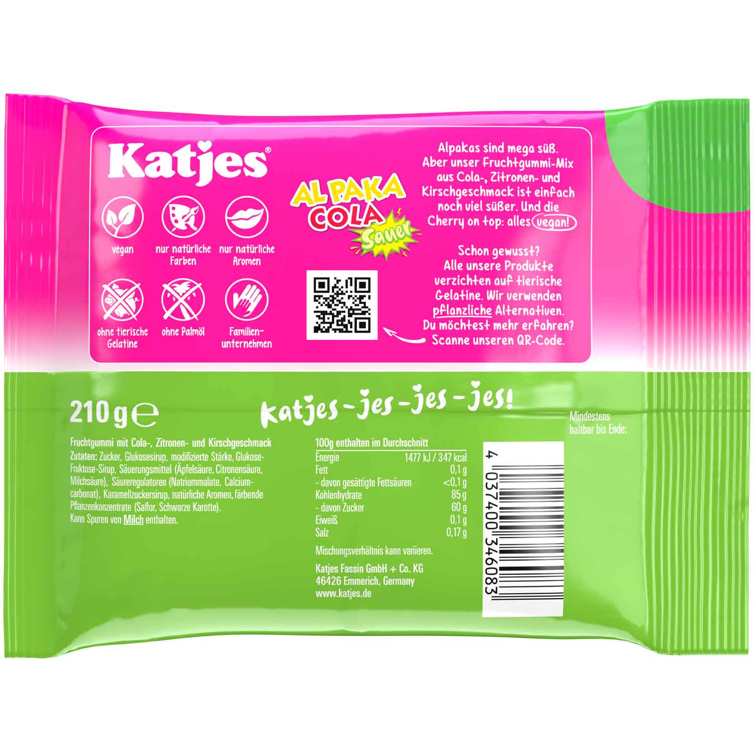 Katjes Al Paka Cola Sauer 210g Saures Fruchtgummi mit Cola-Geschmack – Detailansicht