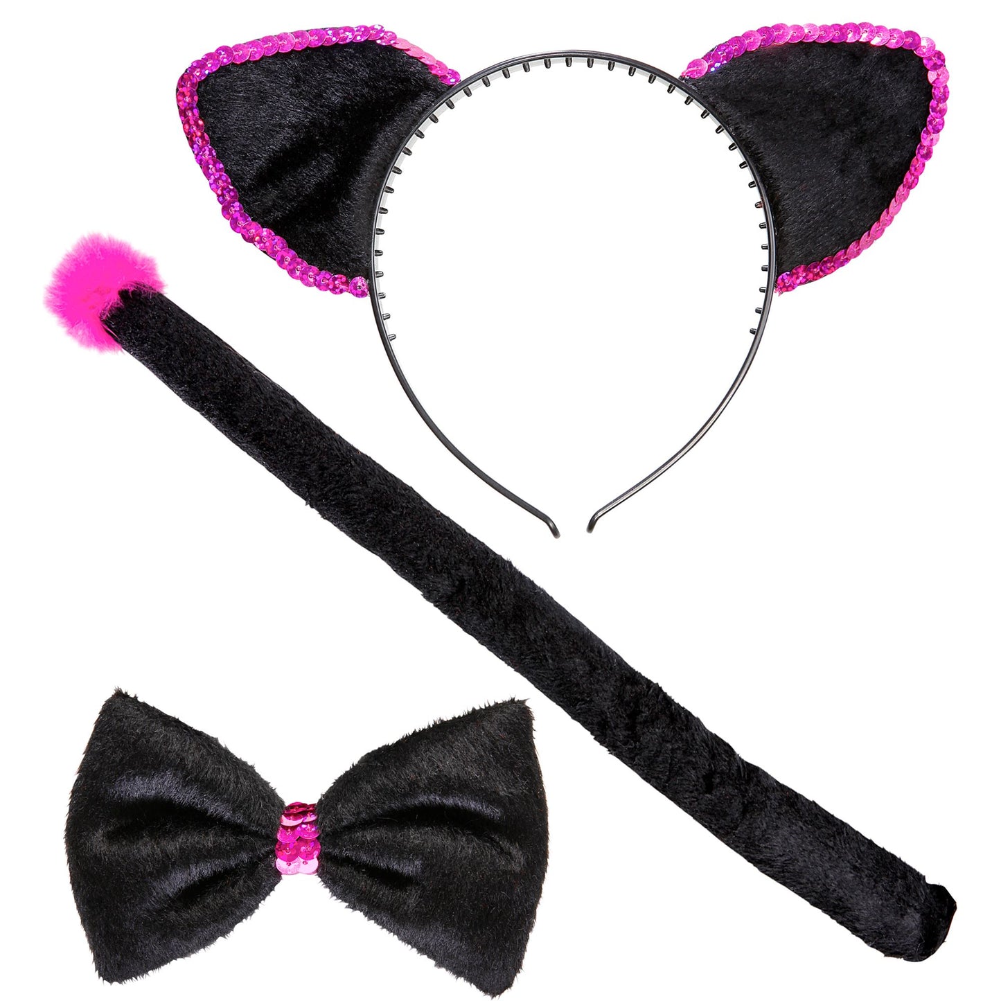 "KATZE" Dress-up Set (Ohren, Fliege, Schwanz) – Vorderansicht