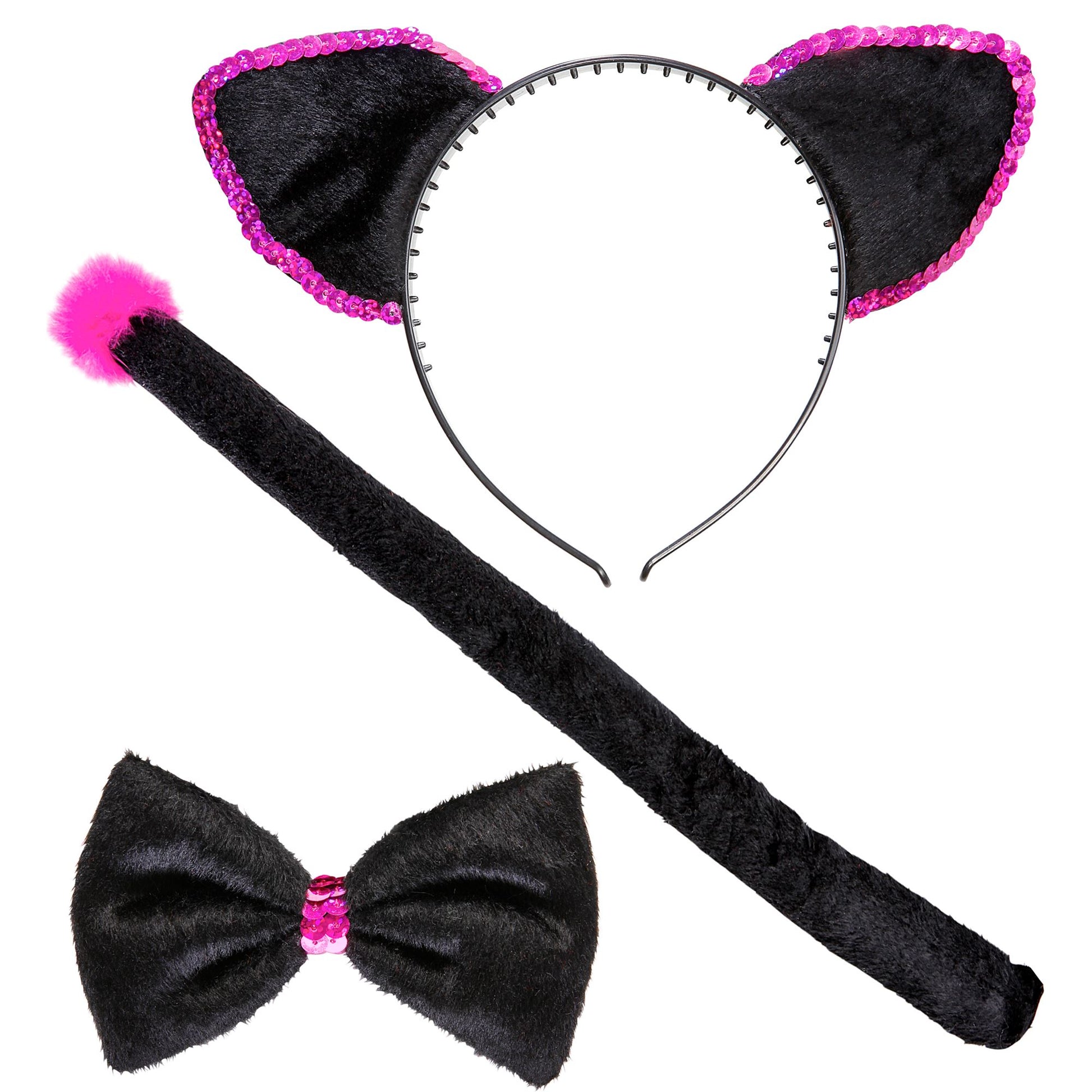 "KATZE" Dress-up Set (Ohren, Fliege, Schwanz) – Vorderansicht