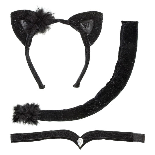 "KATZE" Dress- Up- Set (Ohren, Halsband, Schwanz) – Vorderansicht