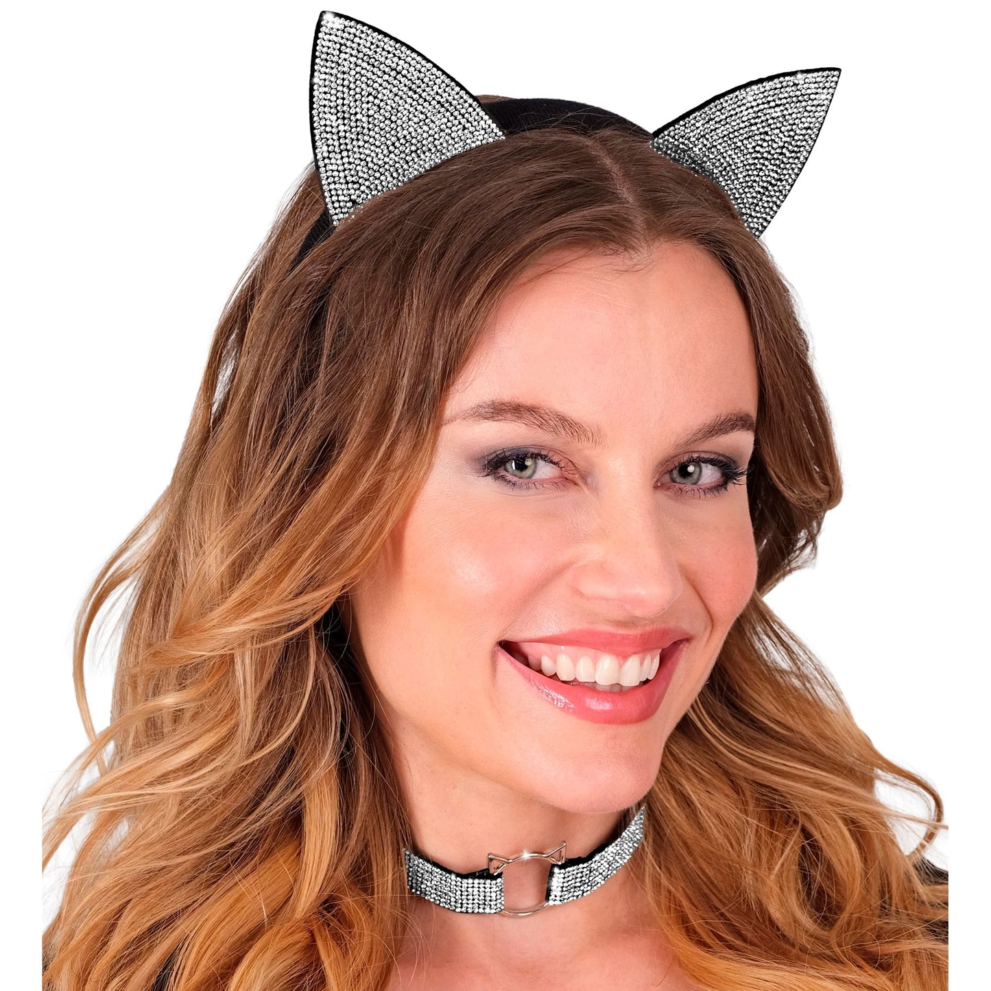 "KATZE" (Ohren, Halsband) in Samt & Strass – Ansicht 3