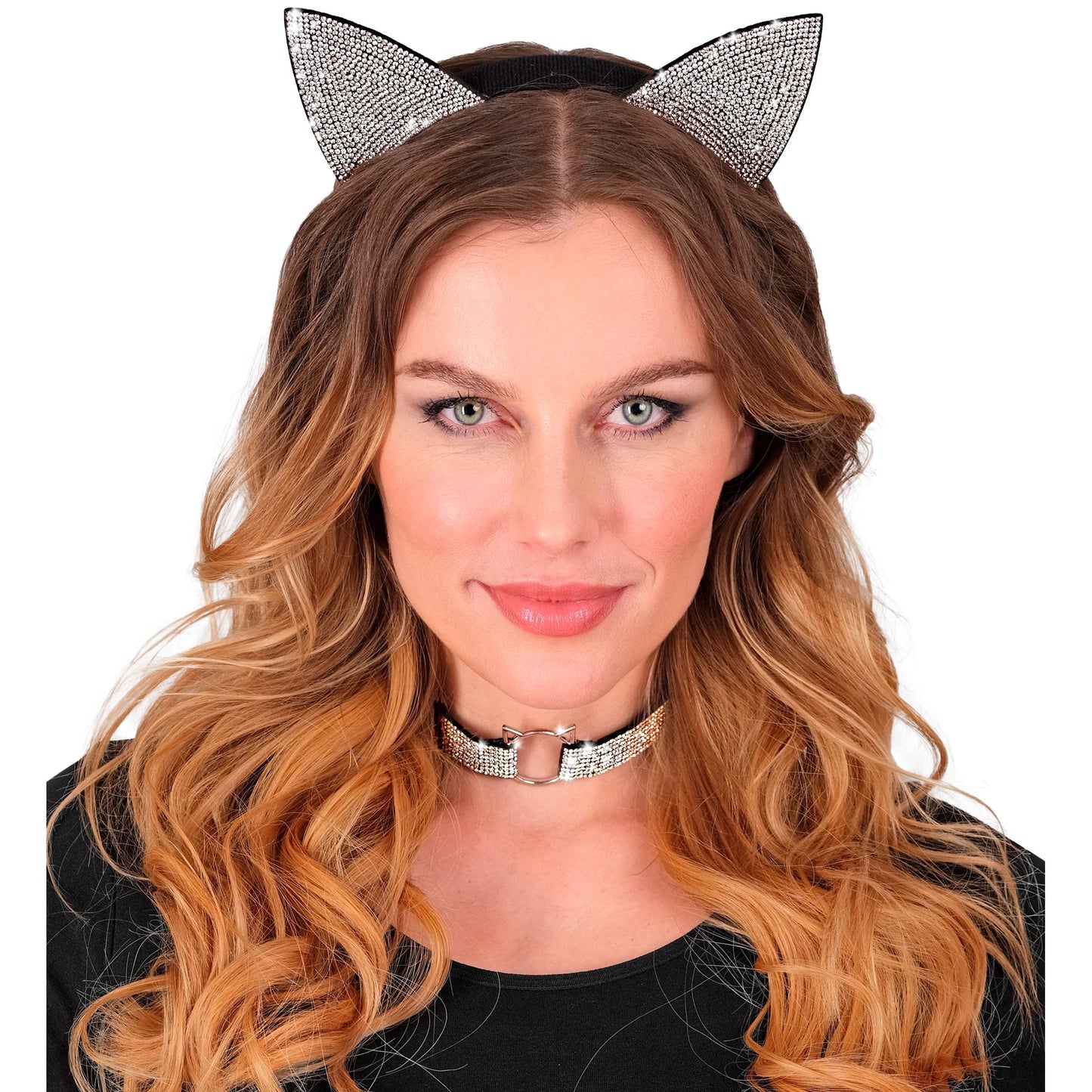 "KATZE" (Ohren, Halsband) in Samt & Strass – Ansicht 4
