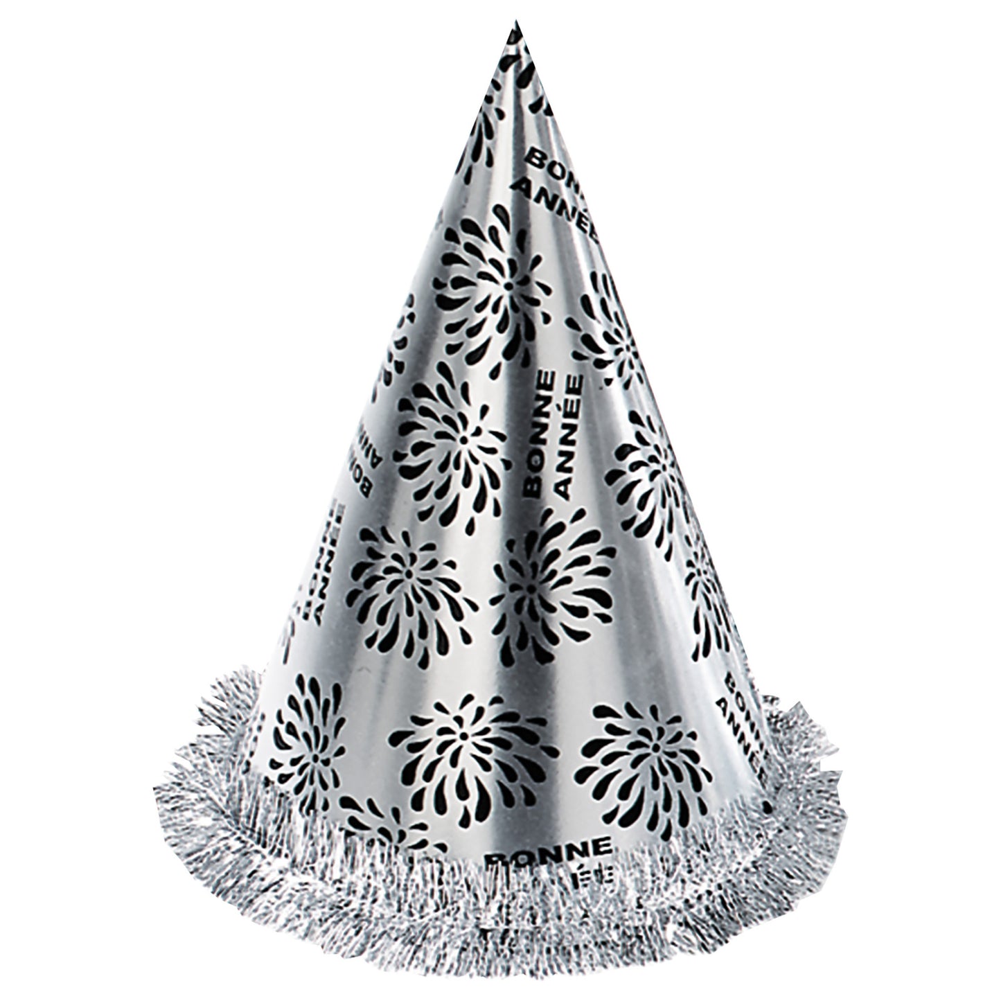 "KEGELHUT BONNE ANNÉE SILBER MIT FRANSEN" 28 cm – Vorderansicht