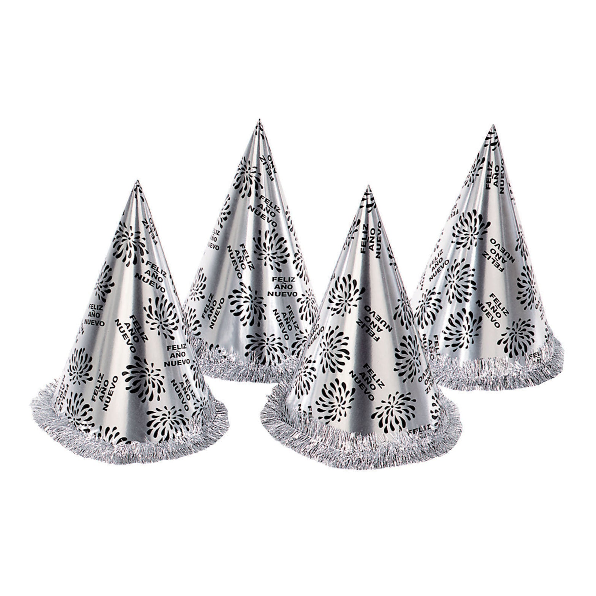 "KEGELHUT FELIZ AÑO NUEVO SILBER MIT FRANSEN" 28 cm – Detailansicht
