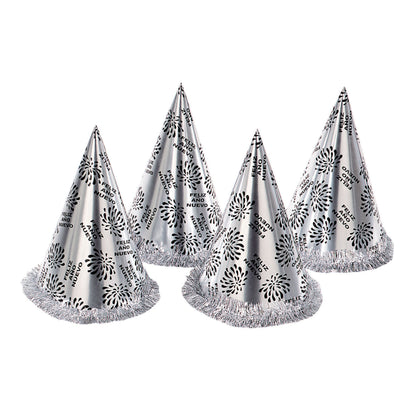 "KEGELHUT FELIZ AÑO NUEVO SILBER MIT FRANSEN" 28 cm – Detailansicht