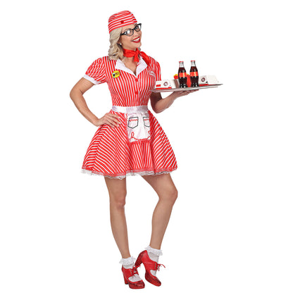 "KELLNERIN 50er JAHRE" (Kleid mit Petticoat, Schürze, Pin, Halstuch, Haube) – Vorderansicht