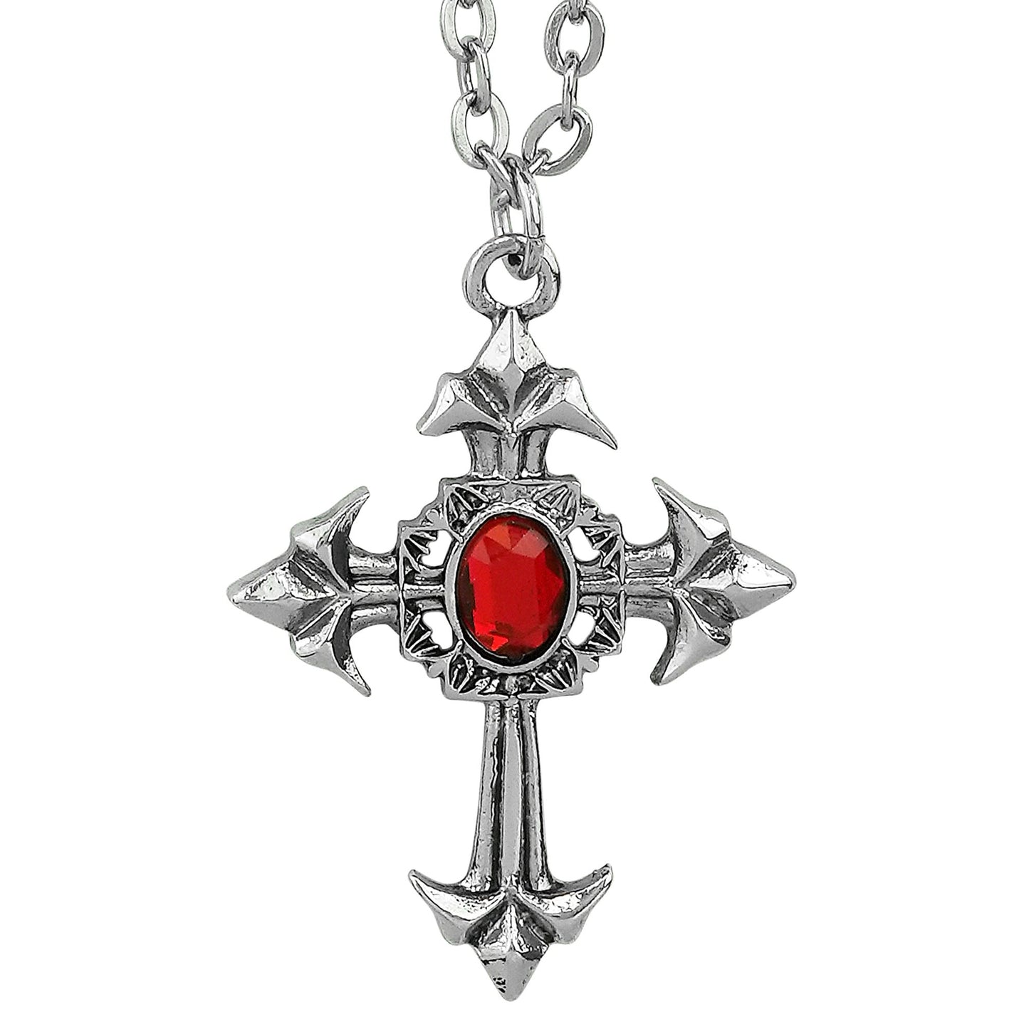 "KETTE GOTISCHES KREUZ MIT ROTEM JUWEL" – Vorderansicht