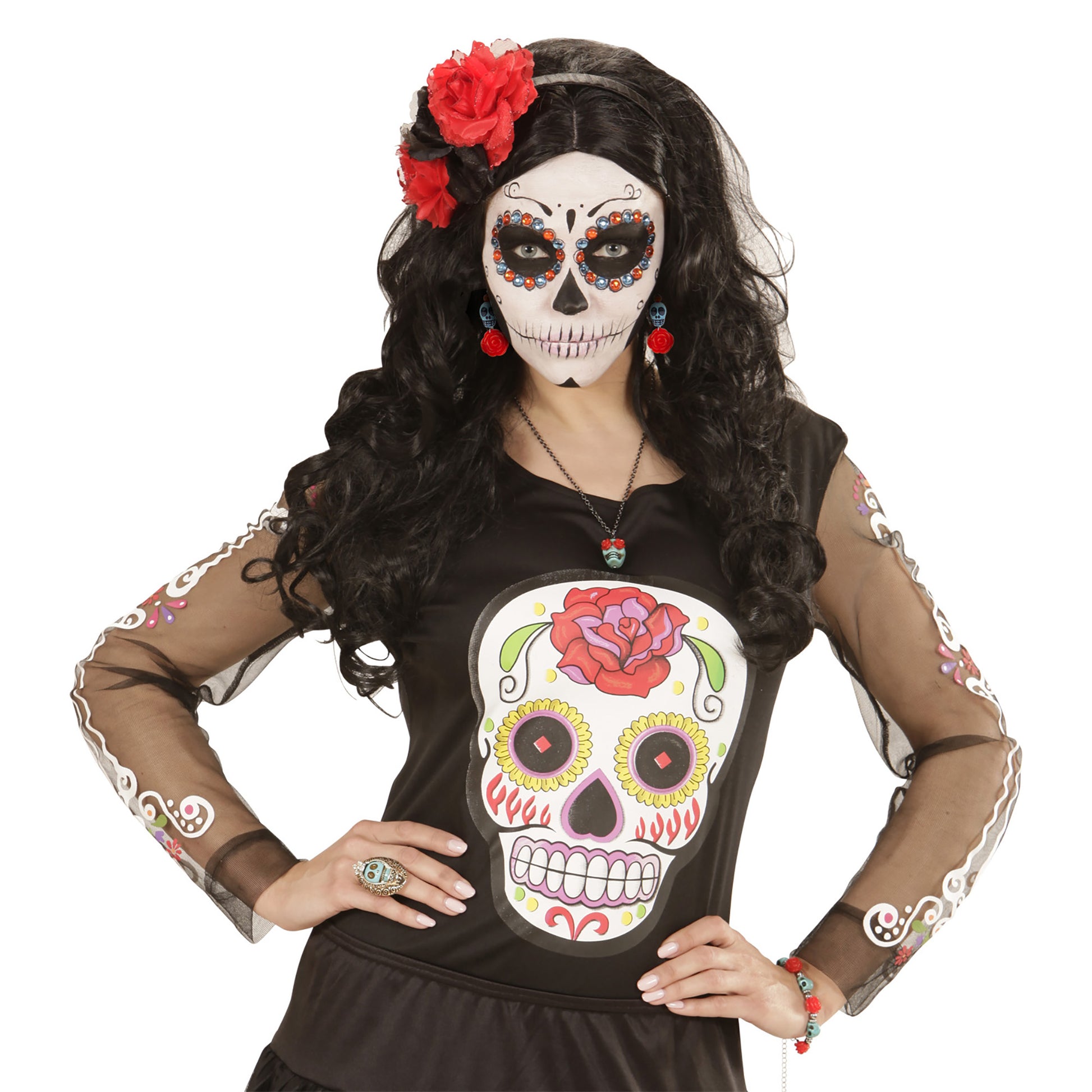"KETTE MIT HELLBLAUEN TOTENKOPF UND ROTEN ROSEN ALS AUGEN" – Ansicht 5