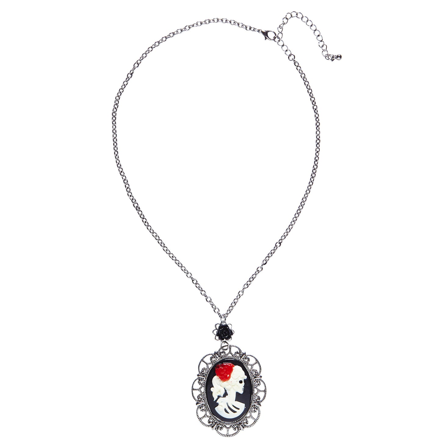 "KETTE MIT SCHWARZER ROSE & TOTENKOPF-KAMEE" – Detailansicht