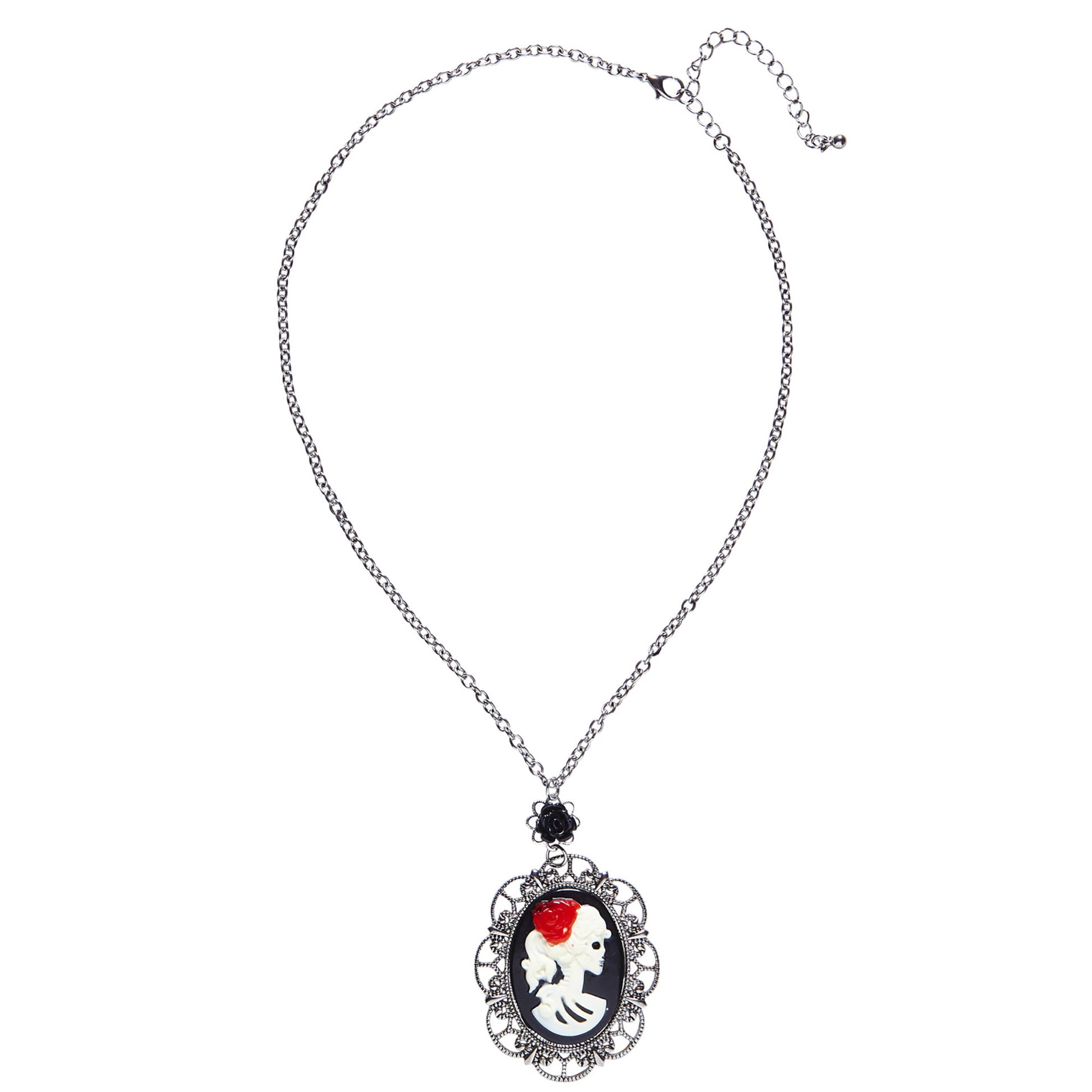 "KETTE MIT SCHWARZER ROSE & TOTENKOPF-KAMEE" – Detailansicht