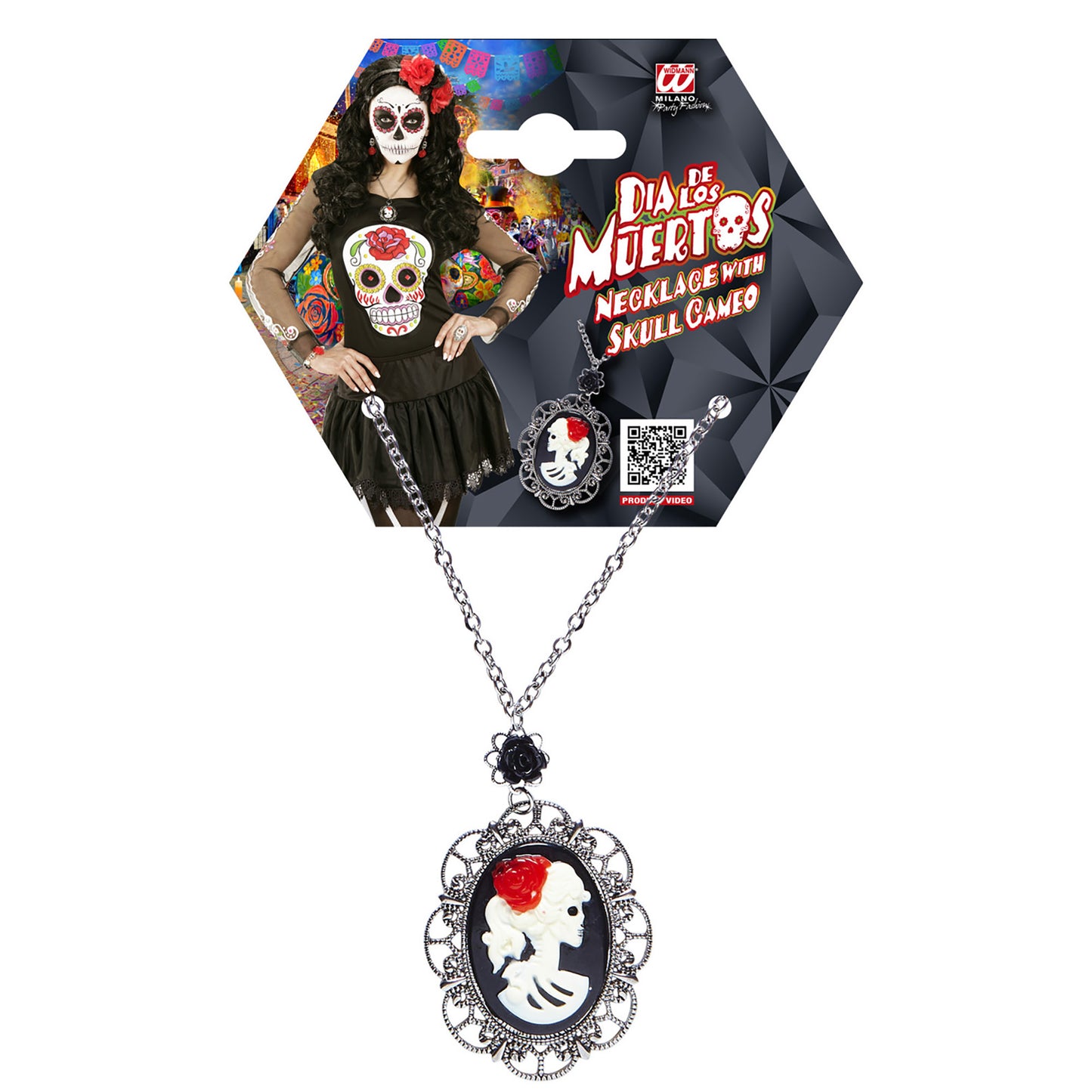 "KETTE MIT SCHWARZER ROSE & TOTENKOPF-KAMEE" – Ansicht 3