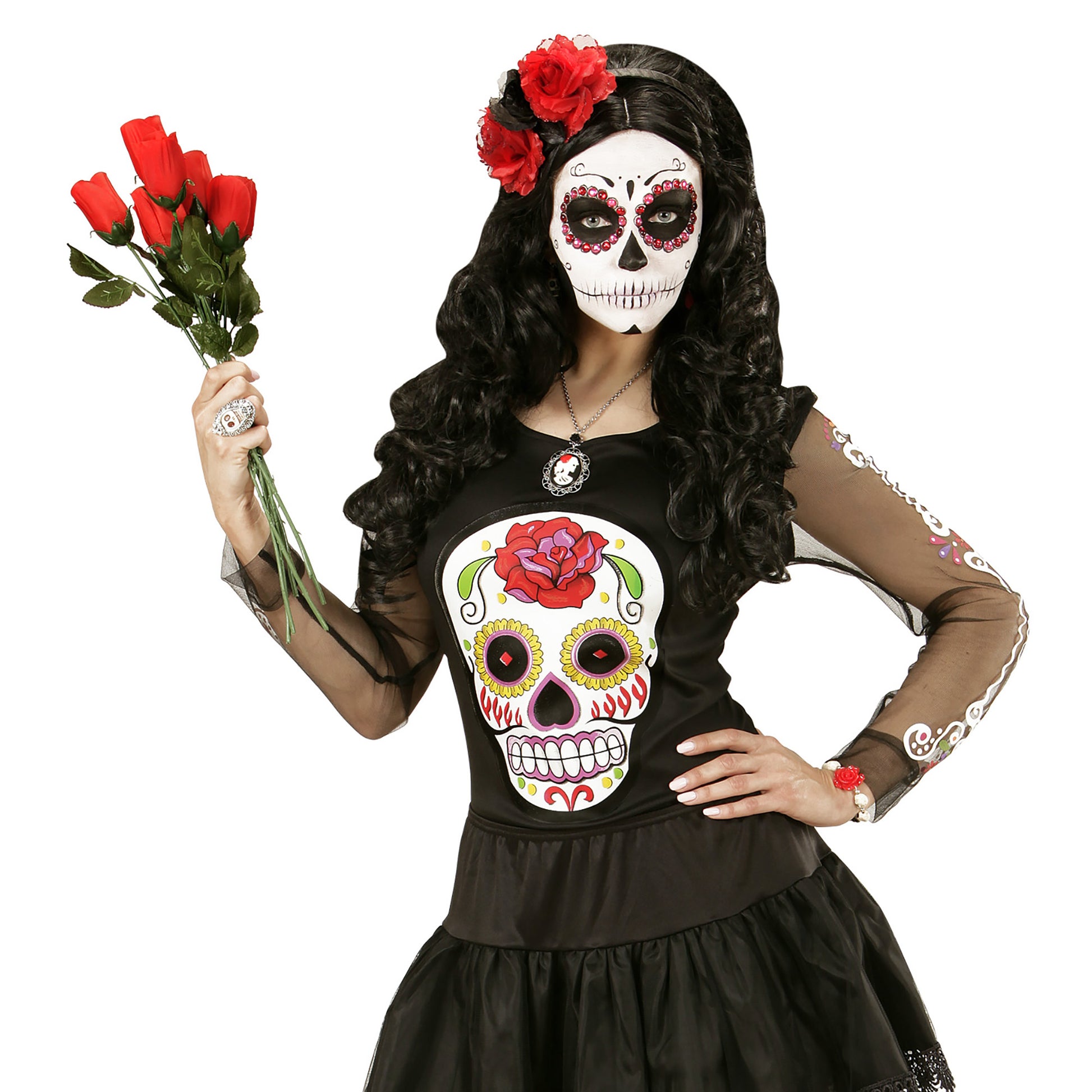 "KETTE MIT SCHWARZER ROSE & TOTENKOPF-KAMEE" – Ansicht 5
