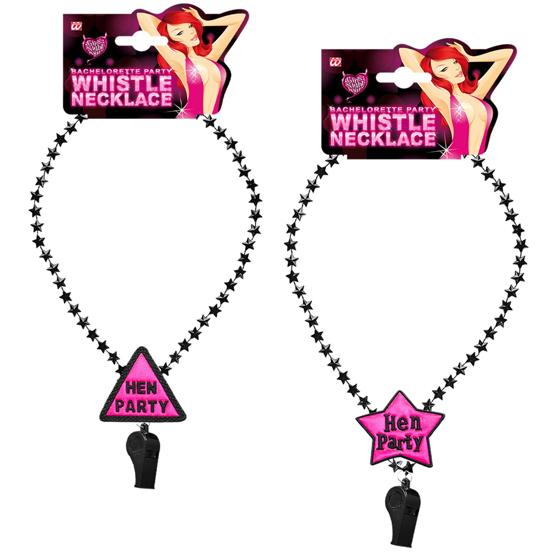 "KETTE TRILLERPFEIFE JUNGESELLEN PARTY" in 2 Modellen sort – Detailansicht