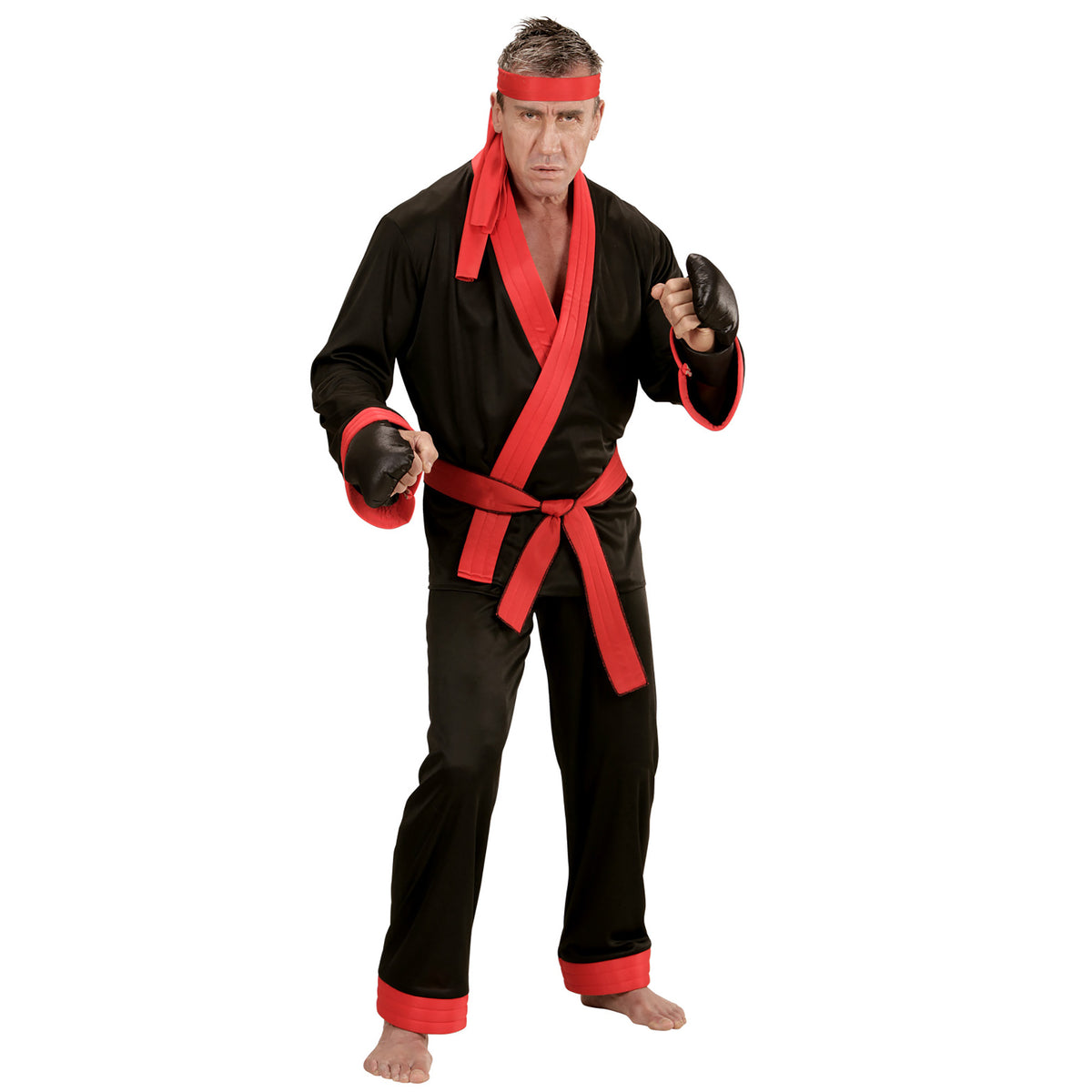 "KICK BOXER" (Oberteil, Hose, Gürtel, Stirnband, Boxhandschuhe) – Vorderansicht