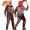 "KILLER CLOWN FAST COSTUME" (Oberteil, Hose, Handschuhe, Maske) – Vorderansicht