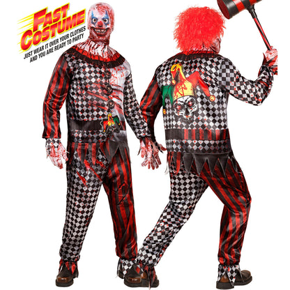 "KILLER CLOWN FAST COSTUME" (Oberteil, Hose, Handschuhe, Maske) – Vorderansicht