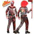 "KILLER CLOWN FAST COSTUME" (Oberteil, Hose, Handschuhe, Maske) – Vorderansicht
