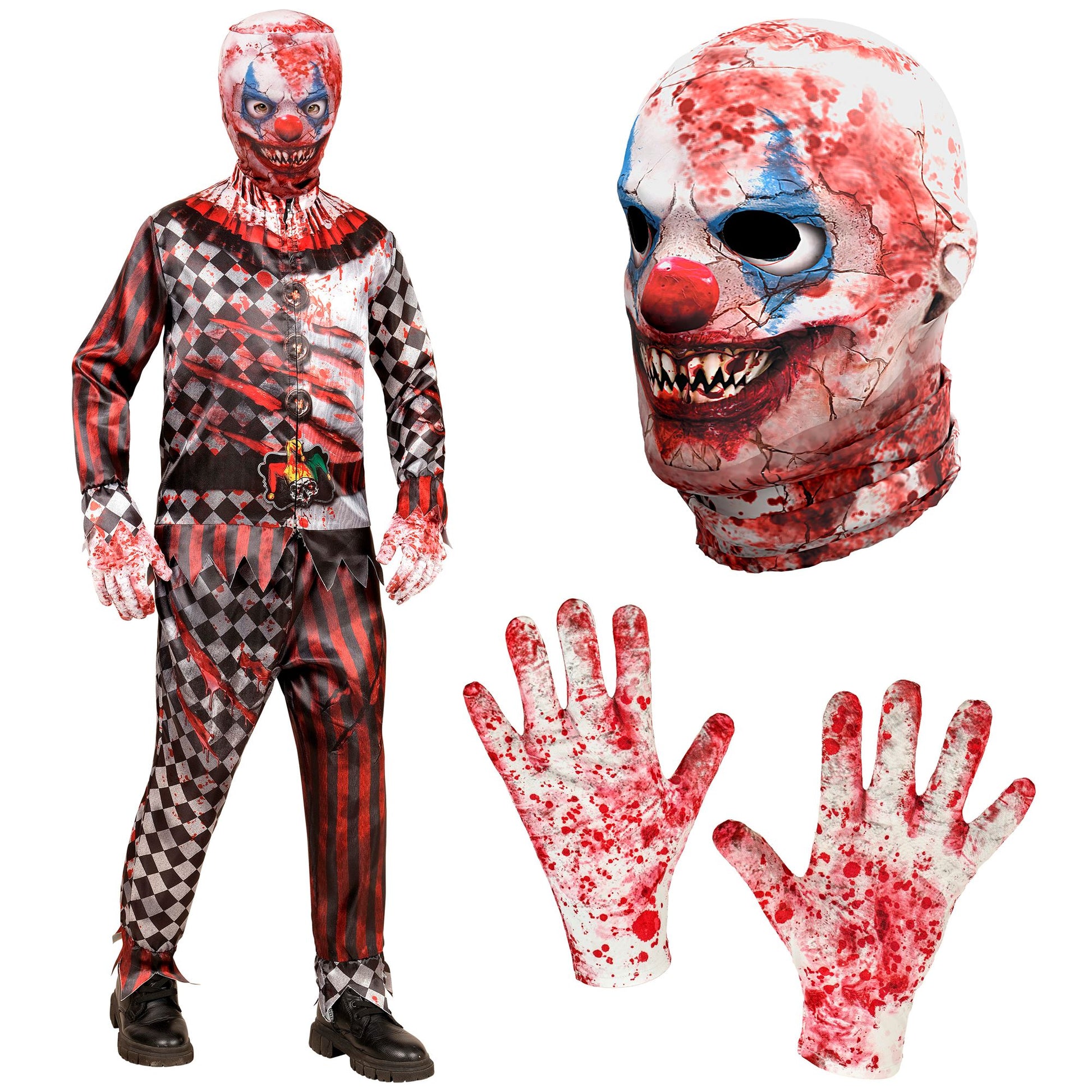 "KILLER CLOWN FAST COSTUME" (Oberteil, Hose, Handschuhe, Maske) – Ansicht 4