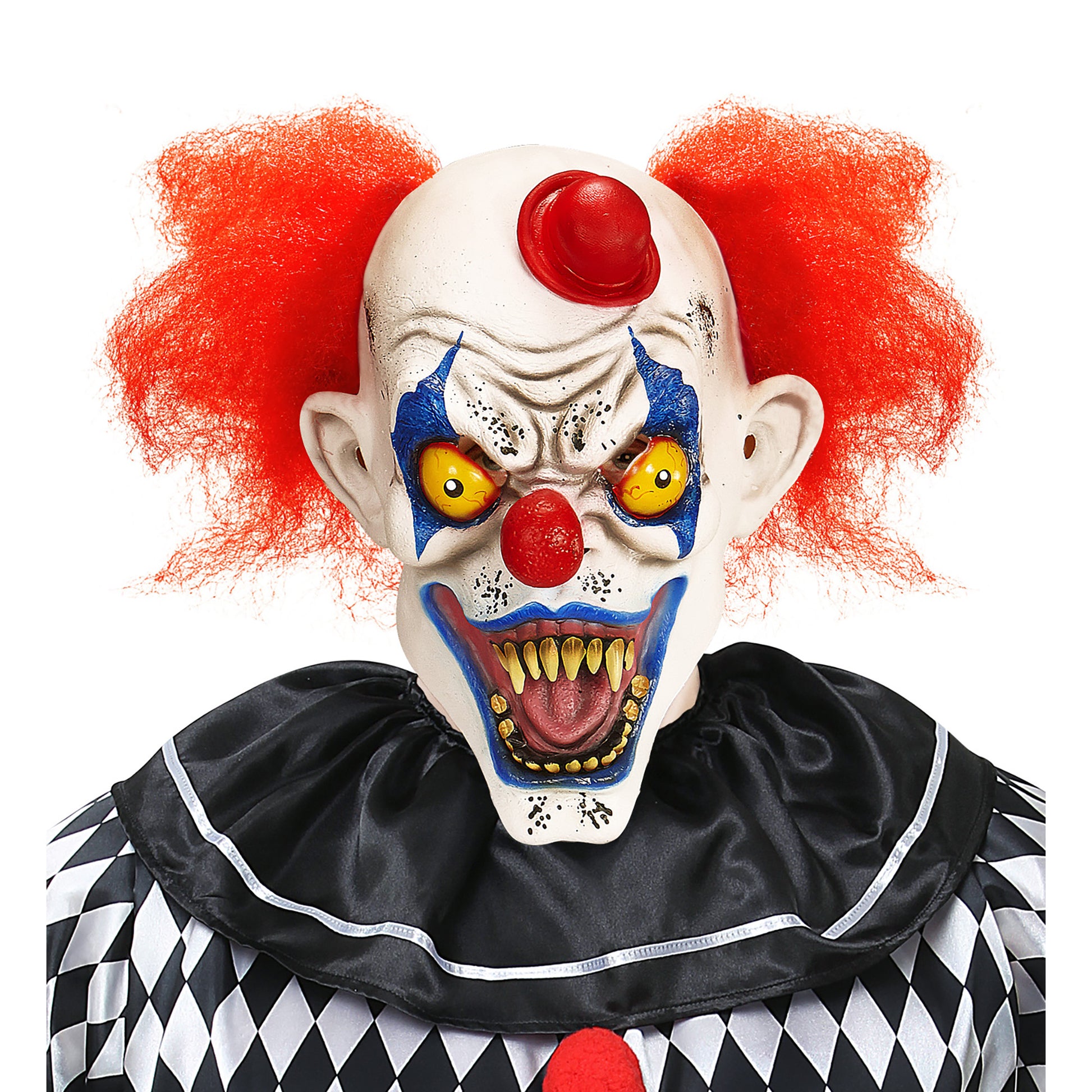 "KILLER CLOWN MASKE MIT HAAREN UND MINIHUT" – Vorderansicht