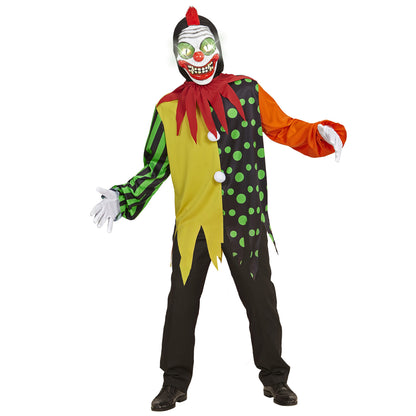 "KILLER CLOWN" (Oberteil mit Kapuze, Kragen, Maske mit leutenden Augen & 3 Killerclown Stimmen) – Detailansicht