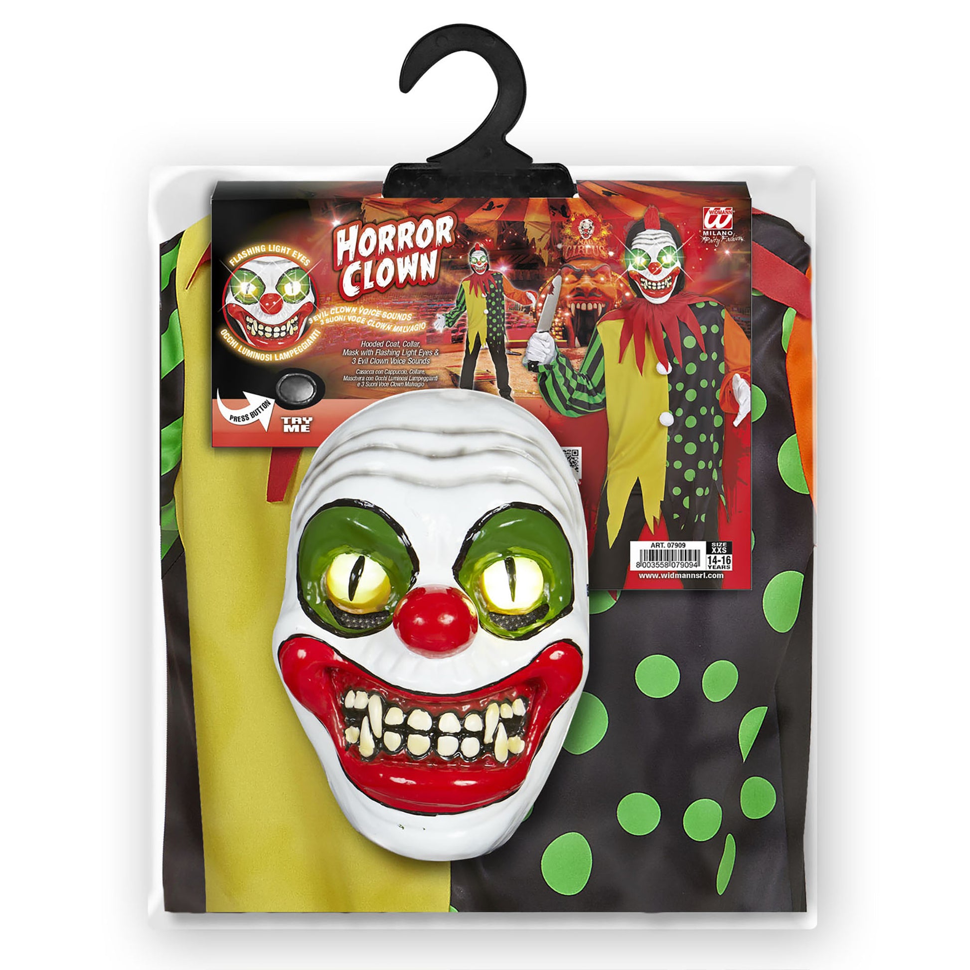 "KILLER CLOWN" (Oberteil mit Kapuze, Kragen, Maske mit leutenden Augen & 3 Killerclown Stimmen) – Ansicht 3