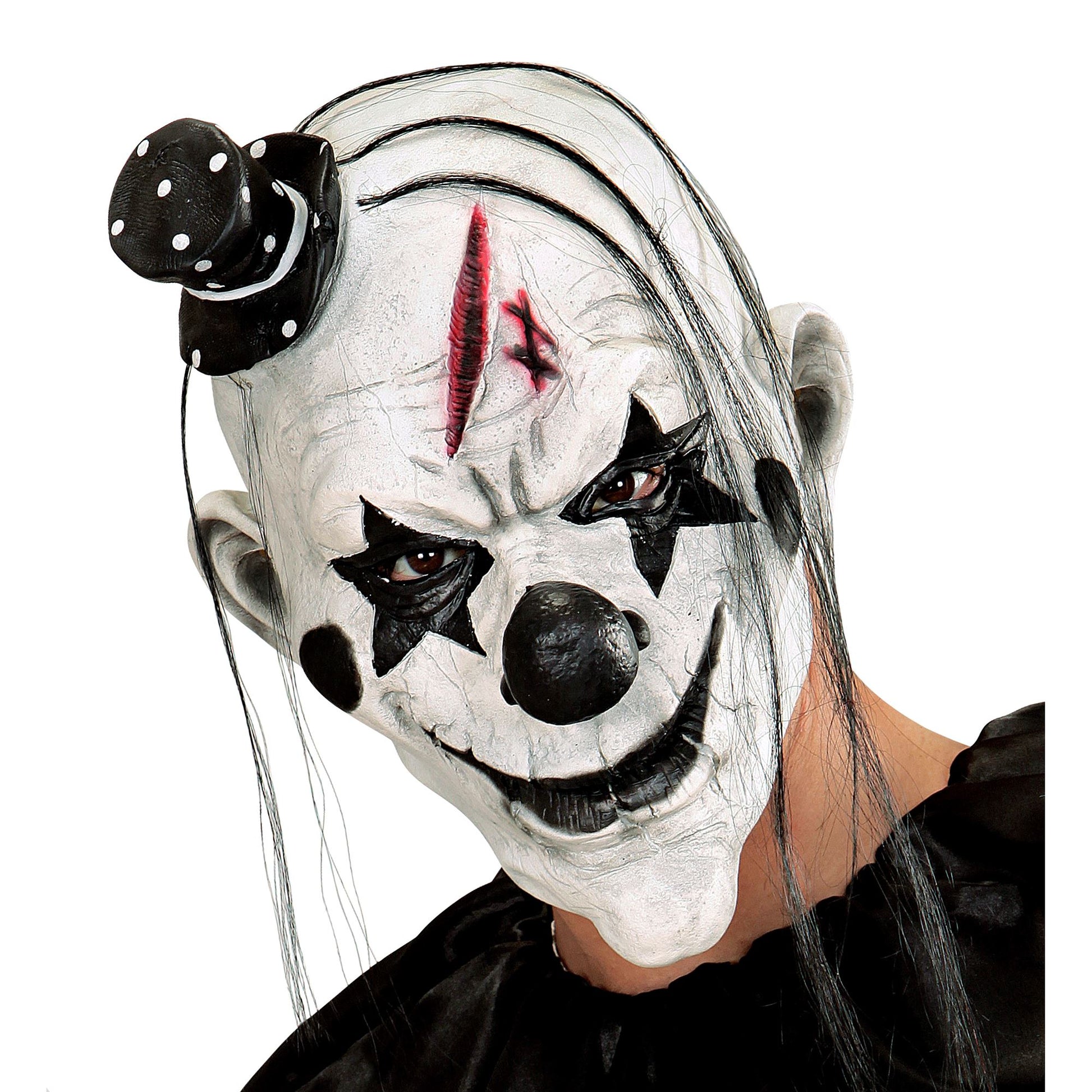 "KILLER CLOWNMASKE MIT HAAR & MINIHUT" – Vorderansicht