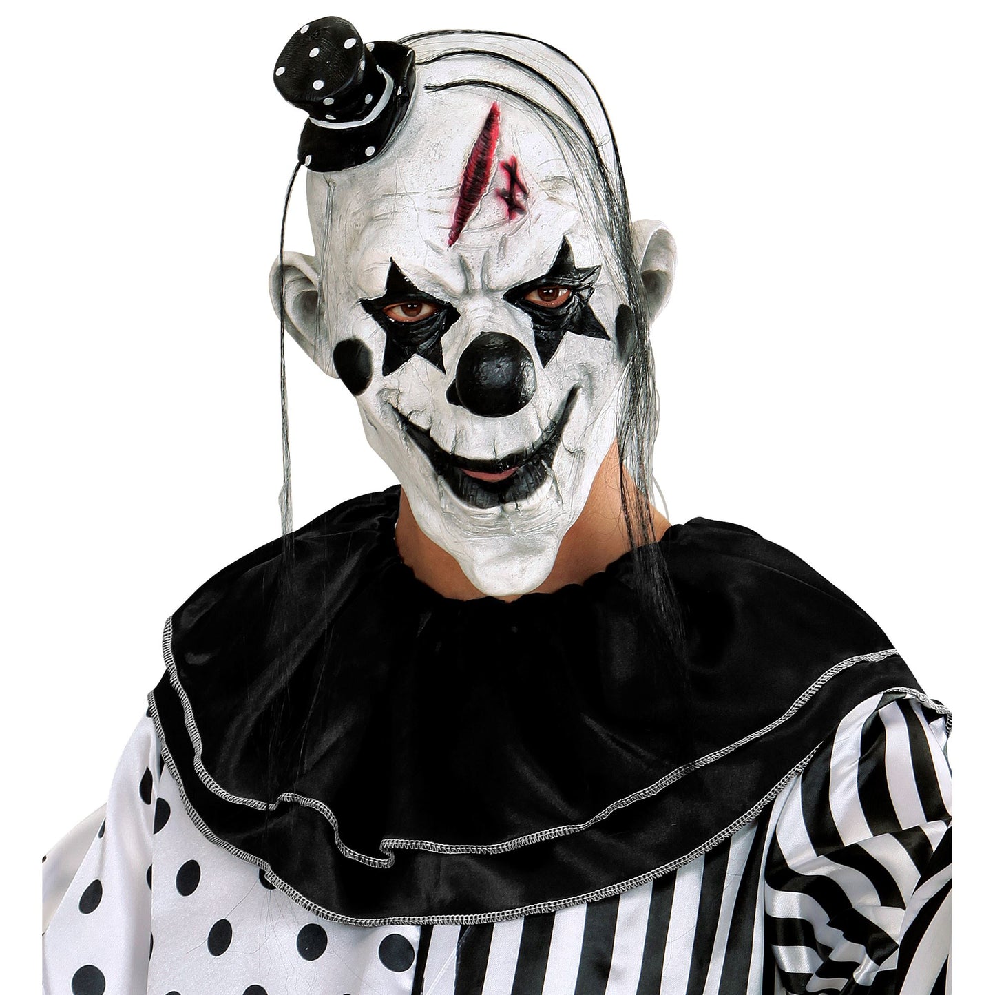 "KILLER CLOWNMASKE MIT HAAR & MINIHUT" – Detailansicht
