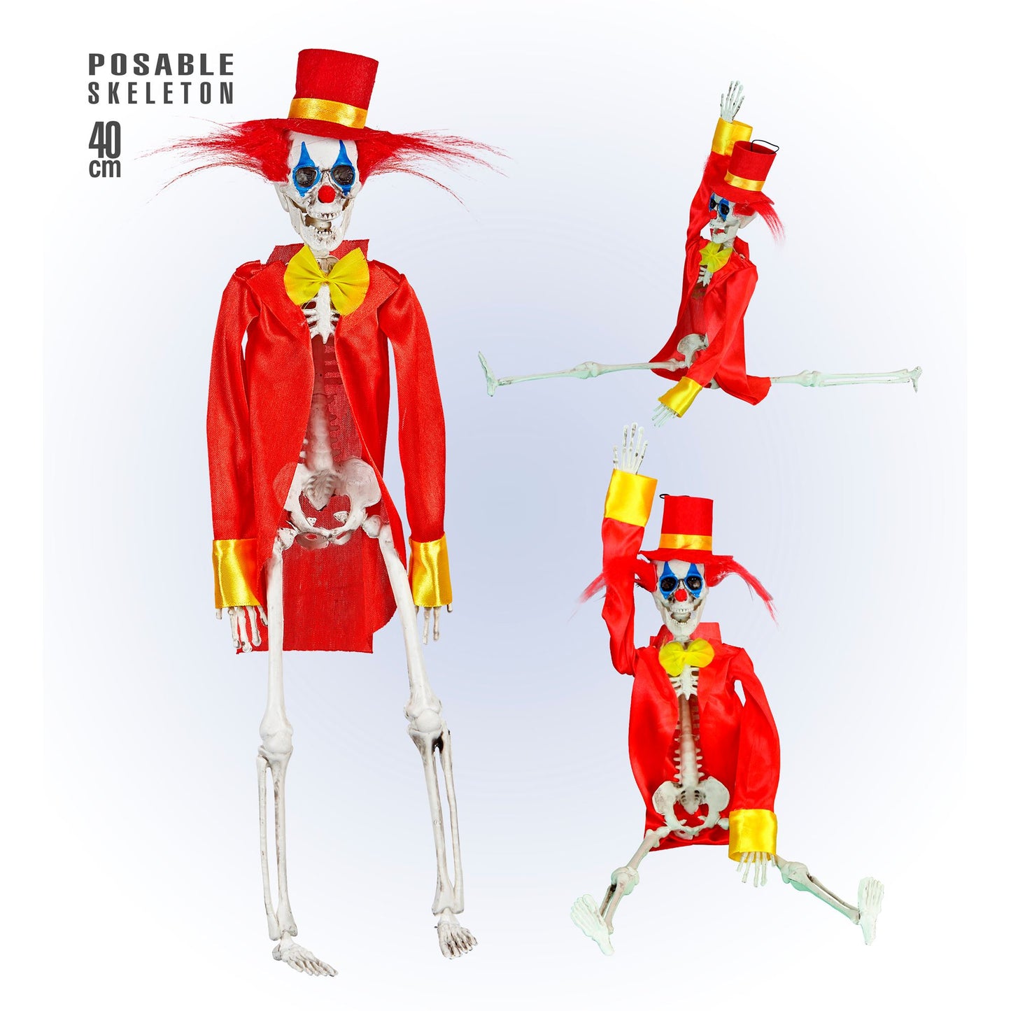 "KILLERCLOWN SKELETT" 40 cm - bewegliche Arme und Beine – Vorderansicht