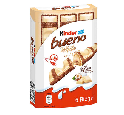 Ferrero kinder bueno White 6er Packung mit weisser Schokolade und Haselnusscreme – Produktansicht