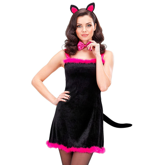 "KITTY KAT" aus Samt (Kleid mit Schwanz, Fliege, Ohren) – Vorderansicht