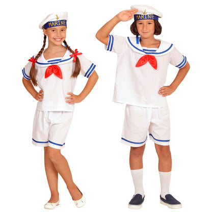 "KLASSISCHER MATROSE" (Oberteil, Shorts, Hut) – Vorderansicht