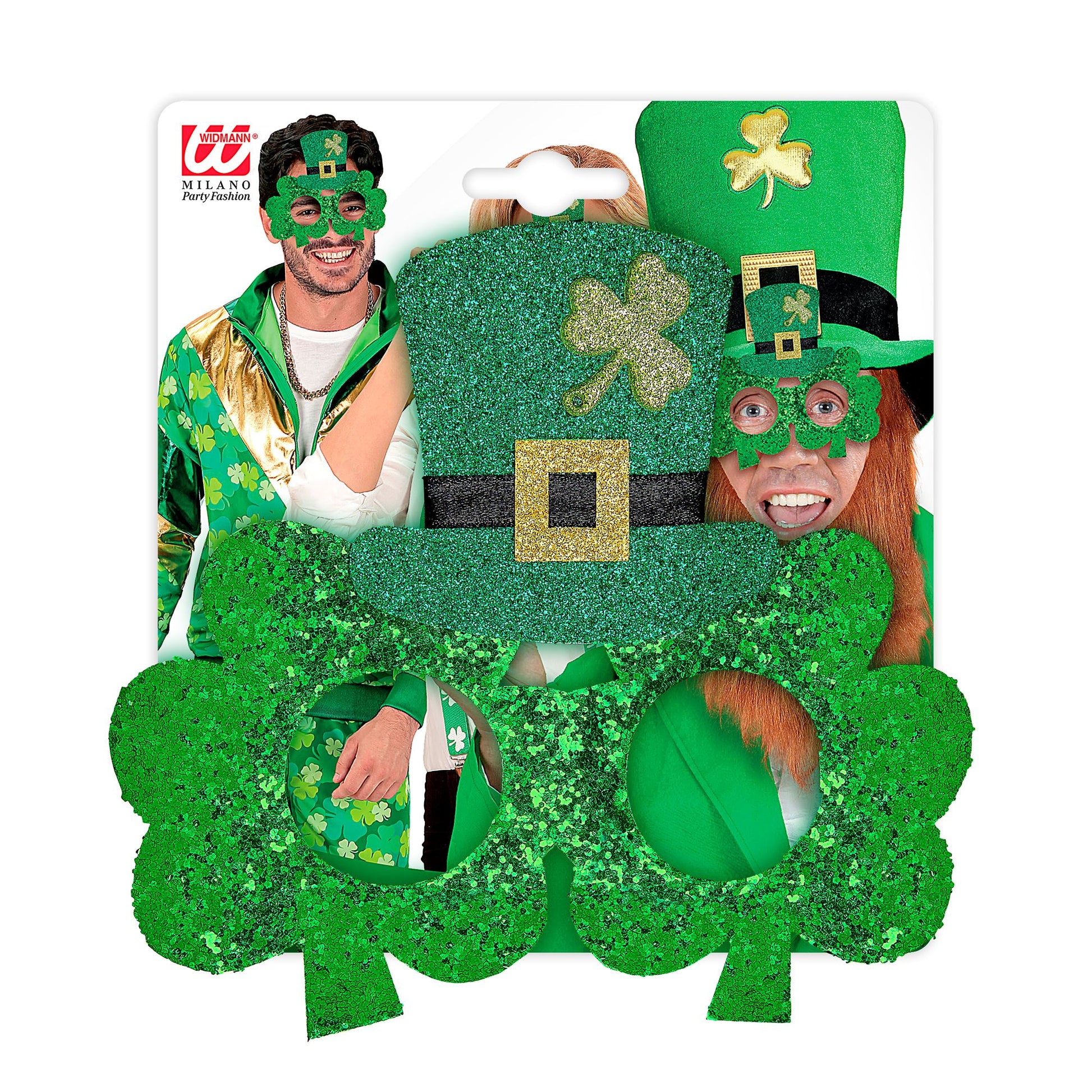 "KLEEBLATTBRILLE ST. PATRICK'S DAY MIT MINIZILINDERHUT" – Detailansicht