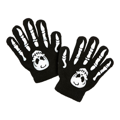 "KNOCHENHANDSCHUHE MIT TOTENKOPF" Kindergröße - aus Wolle – Vorderansicht