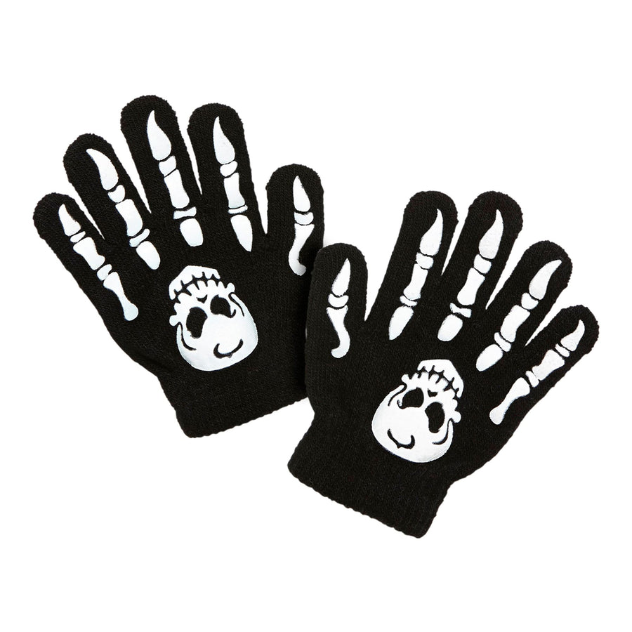 "KNOCHENHANDSCHUHE MIT TOTENKOPF" Kindergröße - aus Wolle – Vorderansicht