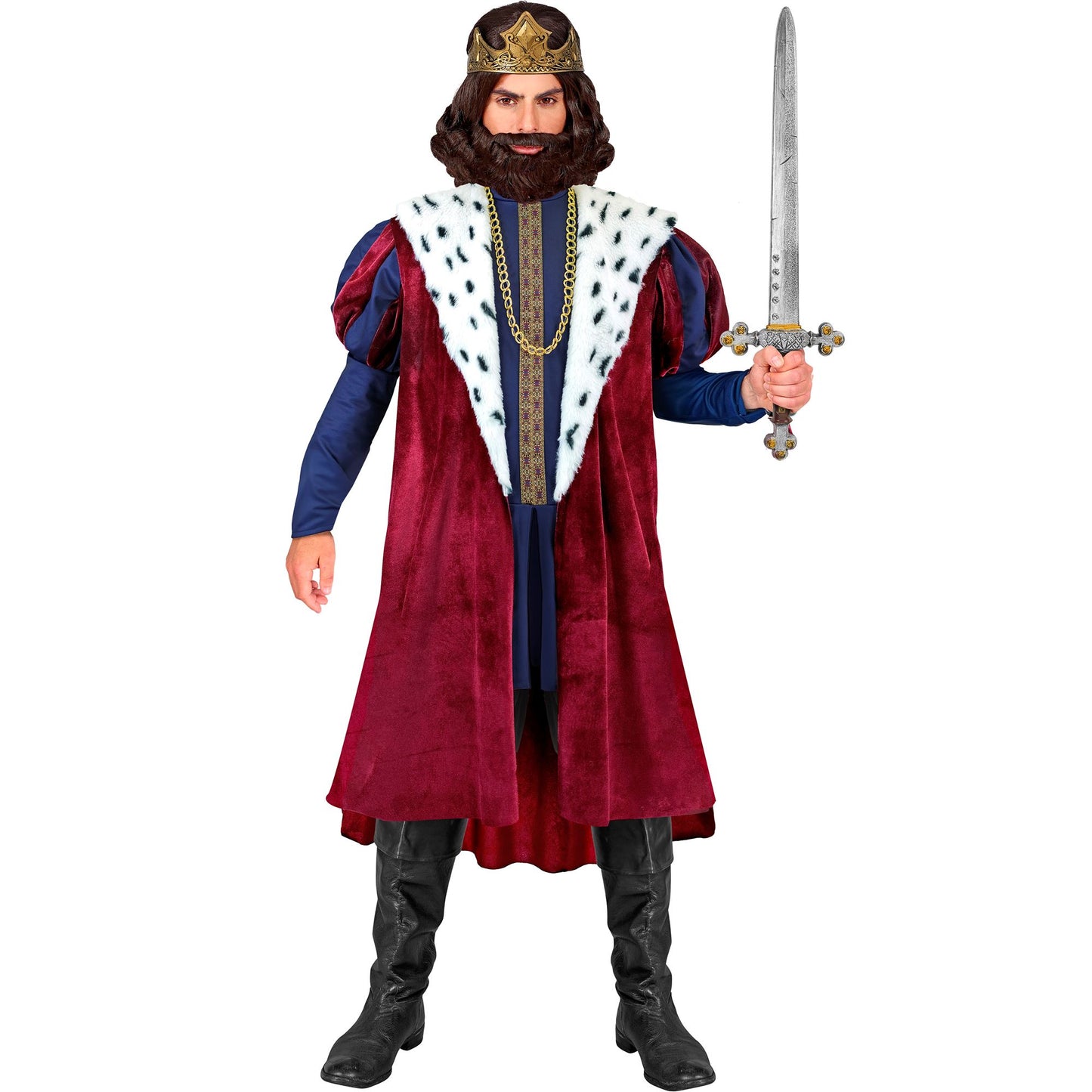 "KÖNIG" (Jacke, ärmelloser Mantel, Kette, Krone) – Vorderansicht