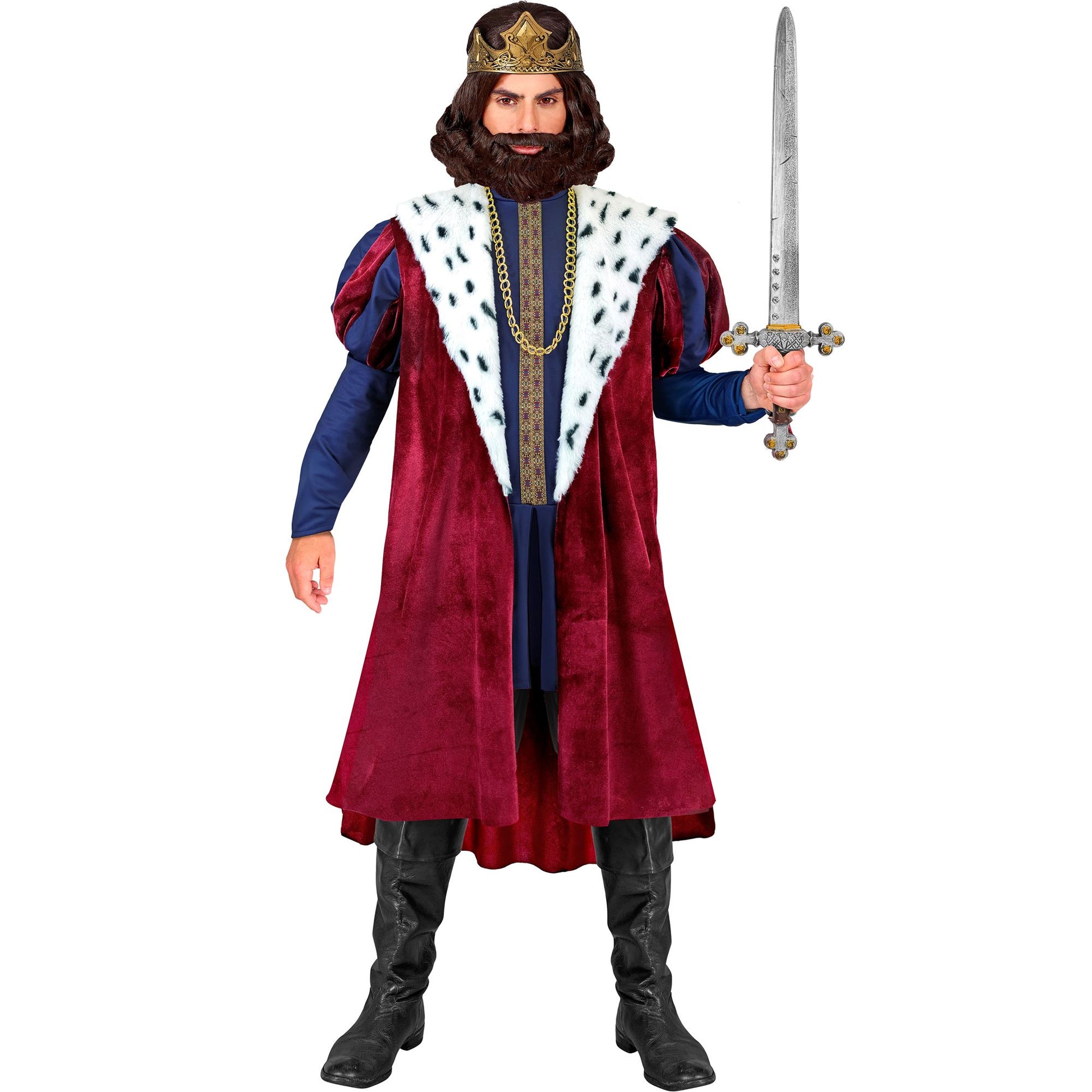 "KÖNIG" (Jacke, ärmelloser Mantel, Kette, Krone) – Vorderansicht