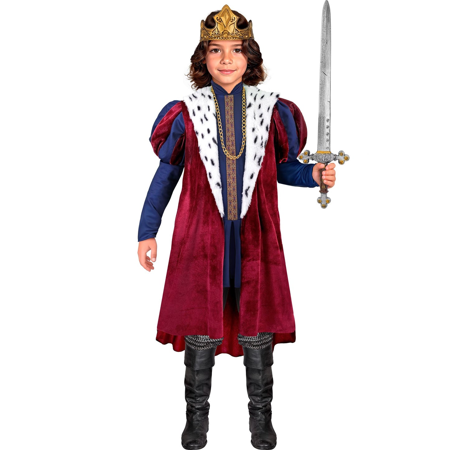 "KÖNIG" (Jacke, ärmelloser Mantel, Kette, Krone) – Vorderansicht