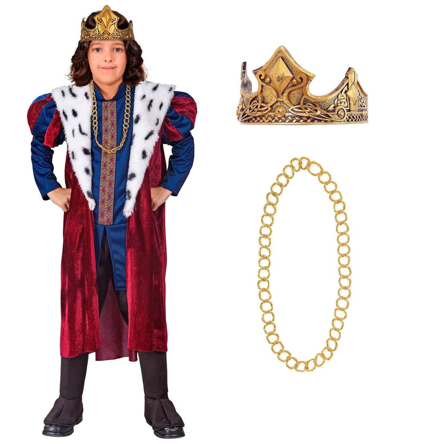 "KÖNIG" (Jacke, ärmelloser Mantel, Kette, Krone) – Detailansicht
