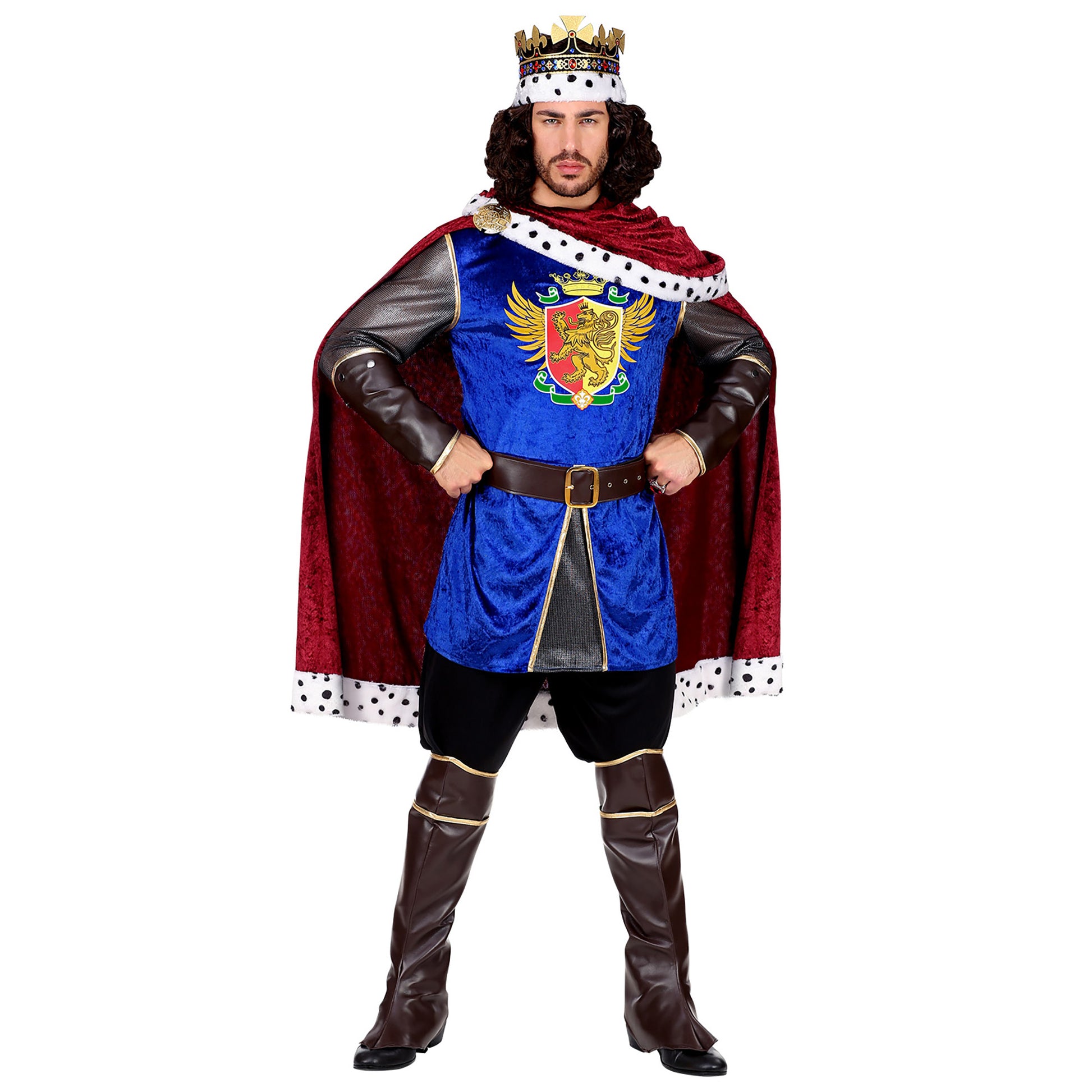 "KÖNIG" (Oberteil, Gürtel, Umhang, Schuhüberzieher, Krone) – Vorderansicht