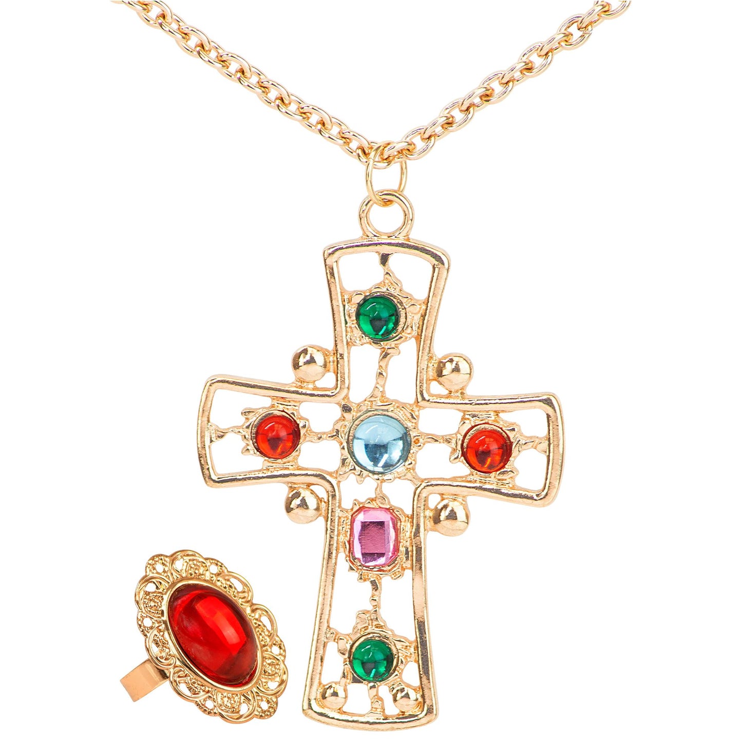 "KÖNIG" Set (Halskette mit Kreuz, Ring) – Vorderansicht